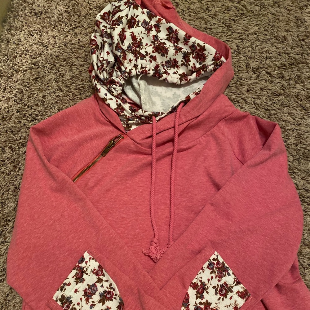Women’s Pink Flowered Double Hoodie